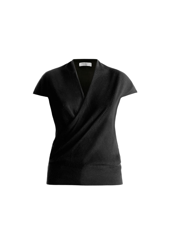 Cap Sleeve Wrap Top in Black Cut Out